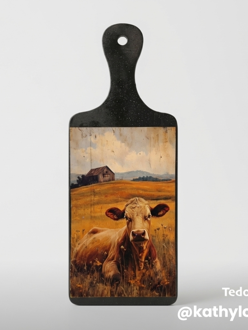 Rustic Cow Farm Cutting/Serving Board - Brown & Black